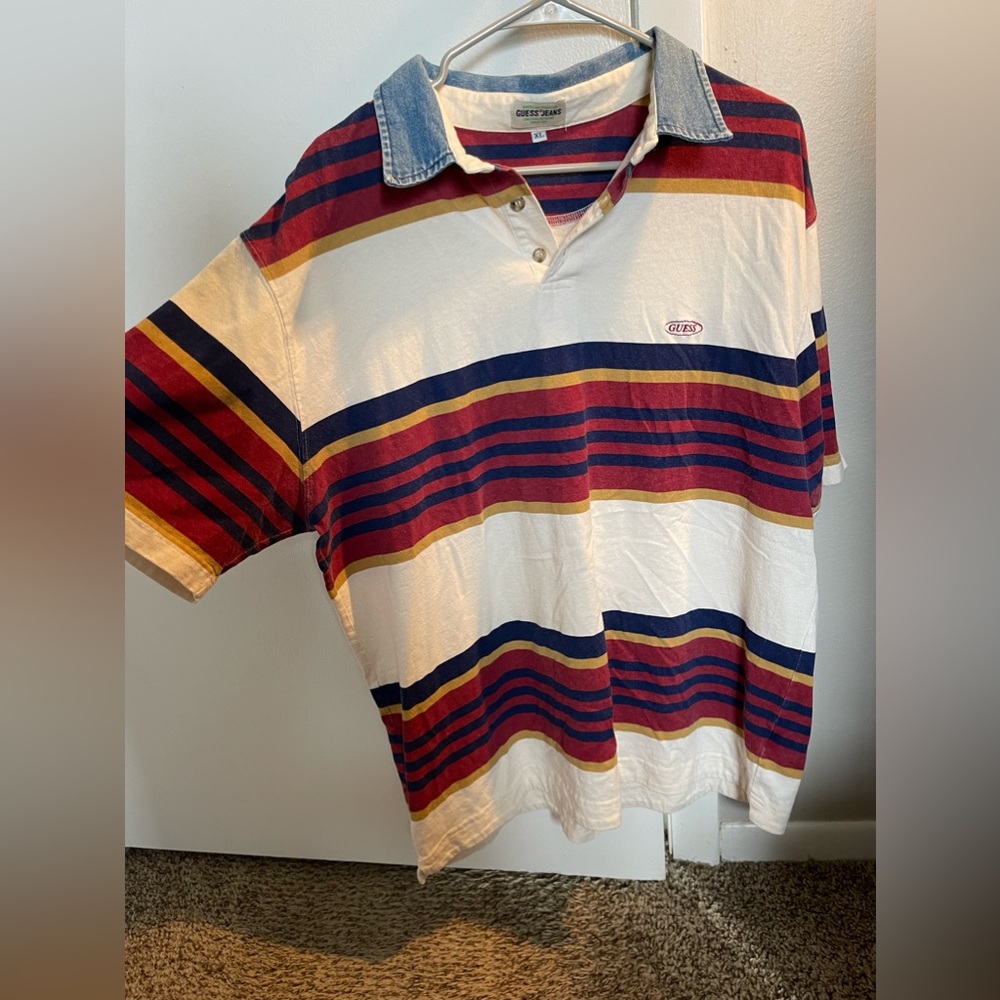 Original Vintage Guess striped tee with denim collar